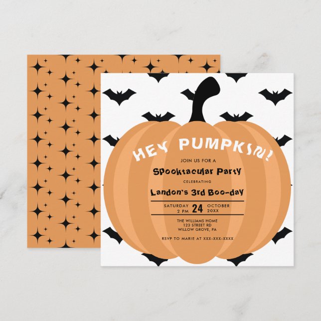 Invitation d'anniversaire Halloween Citrouille Mod (Devant / Derrière)