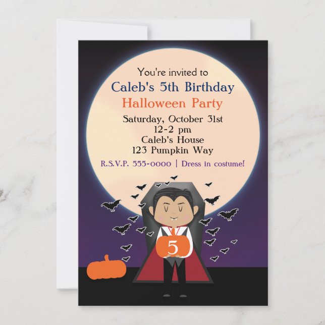 Invitation d'anniversaire Halloween de Little Drac (Devant)