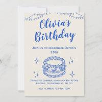 Invitation d'anniversaire illustrative Bleu Beige