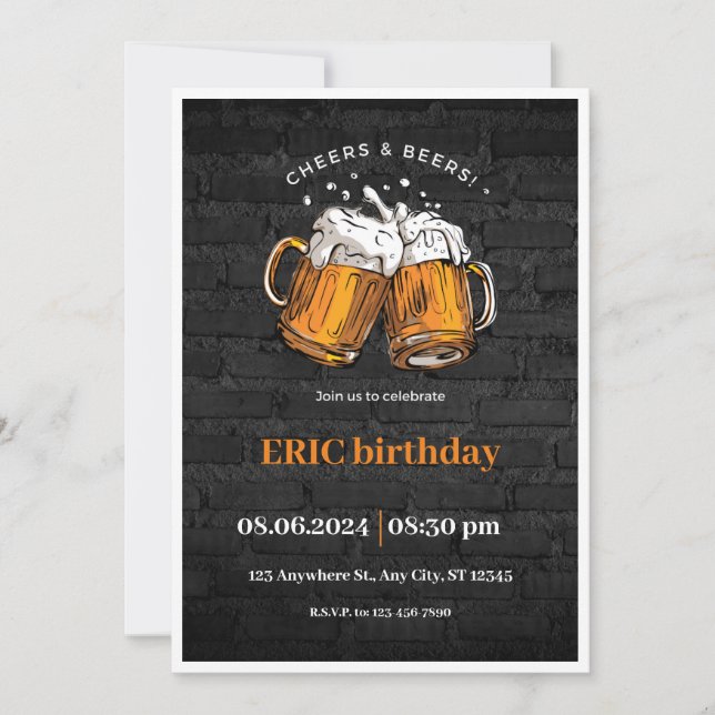 Invitation d'anniversaire illustrée en noir (Devant)