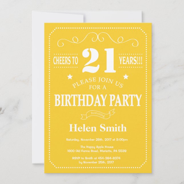 Invitation d'anniversaire Jaune et Blanc (Devant)