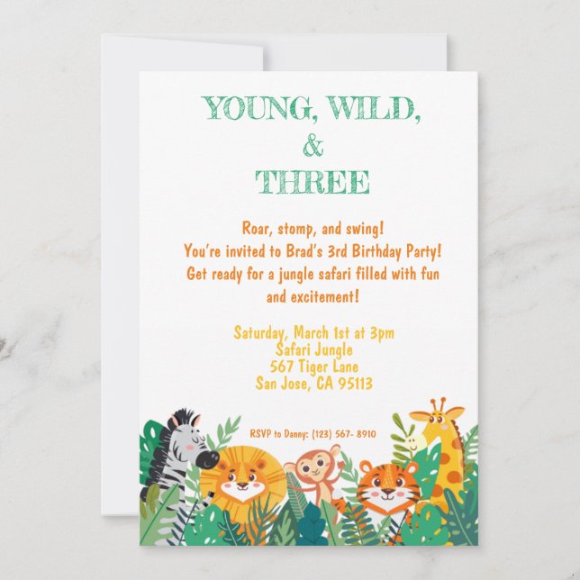 Invitation d'anniversaire Jeune, Sauvage et Trois  (Devant)