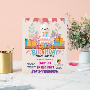 Invitation d'anniversaire jolie lapin en origami