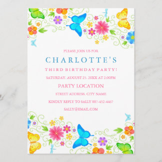 Invitation d'anniversaire jolie papillon