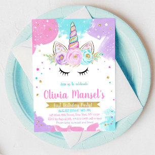 Invitation d'anniversaire jour magique licorne arc