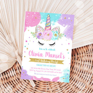 Invitation d'anniversaire jour magique licorne arc