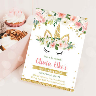 Invitation d'anniversaire jour magique licorne flo