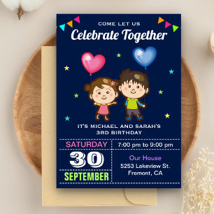 Invitation d'anniversaire jumeaux garçon et fille