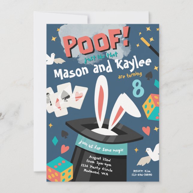 Invitation d'anniversaire jumeaux | Invitation mag (Devant)