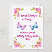 Invitation d'anniversaire jumelles papillon | Fill