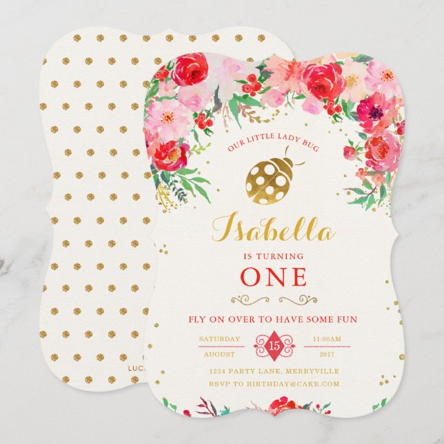Invitation d'anniversaire LadyBug (Devant / Derrière)