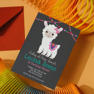Invitation d'anniversaire lama alpaga tableau noir