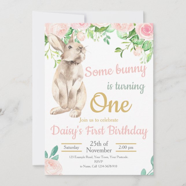 Invitation d'anniversaire lapin, Invitation pour 1 (Devant)
