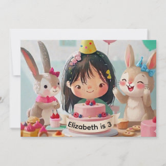 Invitation d'anniversaire Lapin Mignon pour Filles
