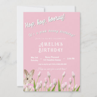 Invitation d'anniversaire Lapin Rose Mignon & Tuli