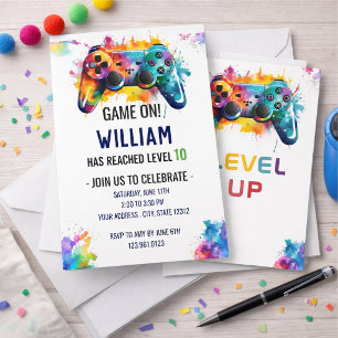 Invitation d'anniversaire Level Up Gamer – Jeu néo
