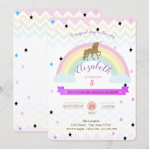 Invitation d'anniversaire Licorne adorable, Étoile