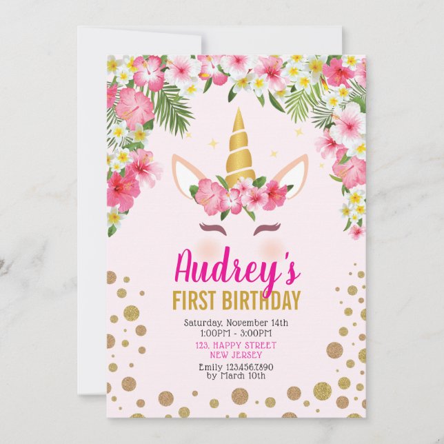 Invitation d'anniversaire Licorne. Anniversaire de (Devant)