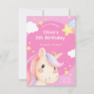 Invitation d'anniversaire licorne aquarelle rose