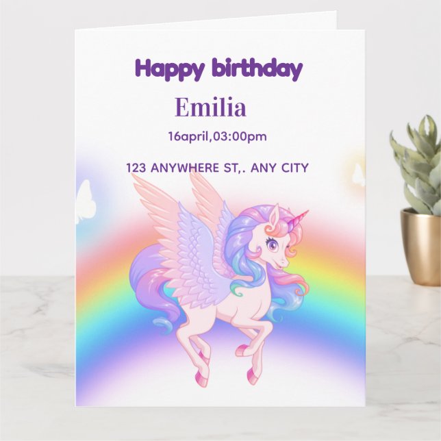 Invitation d'anniversaire Licorne Arc-en-ciel  (Petite plante)