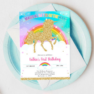 Invitation d'anniversaire Licorne Arc-en-ciel Jour