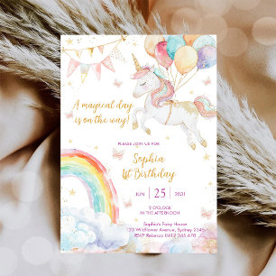 Invitation d'anniversaire Licorne et Arc-en-ciel J
