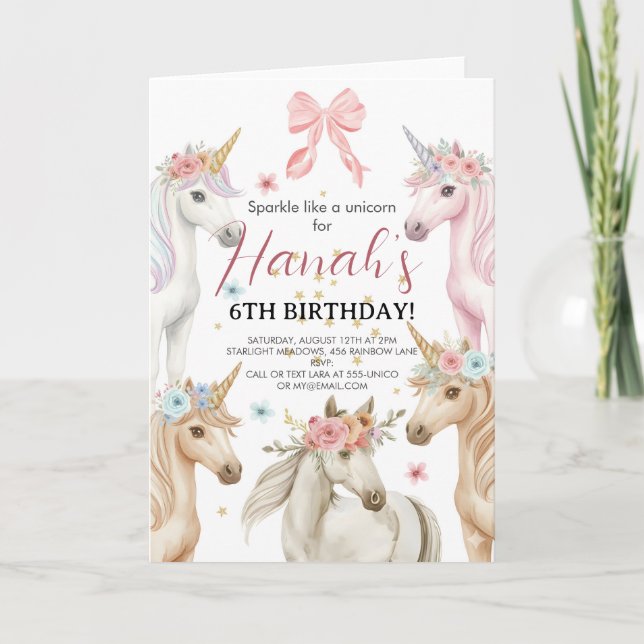 Invitation d'anniversaire licorne personnalisée su (Devant)