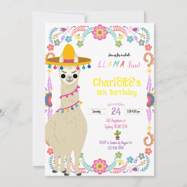 Invitation d'anniversaire Llama fête amusante (Devant)