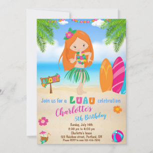 Invitation d'anniversaire Luau Hawaii beach party 