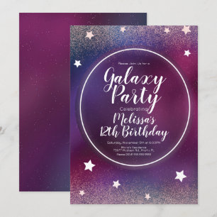 Invitation d'anniversaire Lune Pailletée Nébuleuse