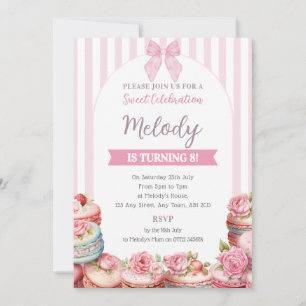 Invitation d'anniversaire Macaron Stripe Sweet Cel