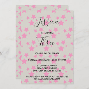 Invitation d'anniversaire Magic Star Grey Pink