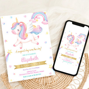 Invitation d'anniversaire magique licorne arc-en-c