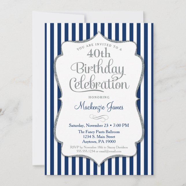 Invitation d'anniversaire Marine Bleu Argent Adult (Devant)