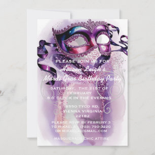 Invitation d'anniversaire Mascarade Sweet 16 Mardi