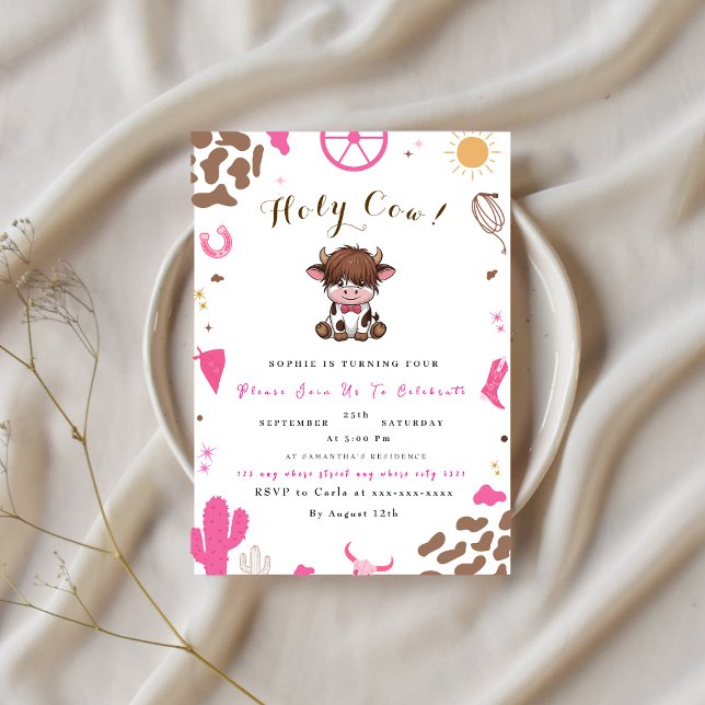 Invitation d'anniversaire mignonne vache highland  (Créateur téléchargé)