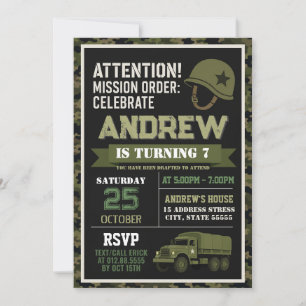 Invitation d'anniversaire militaire camouflage mod
