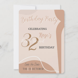 Invitation d'anniversaire minimaliste beige et élé