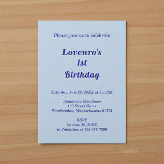 Invitation d'anniversaire minimaliste bleu clair p