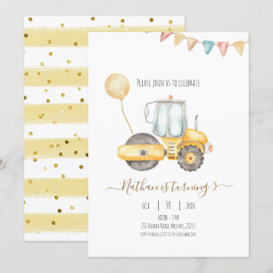 Invitation d'anniversaire minimaliste du tracteur
