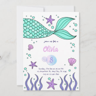 Invitation d'anniversaire modèle queue de sirène