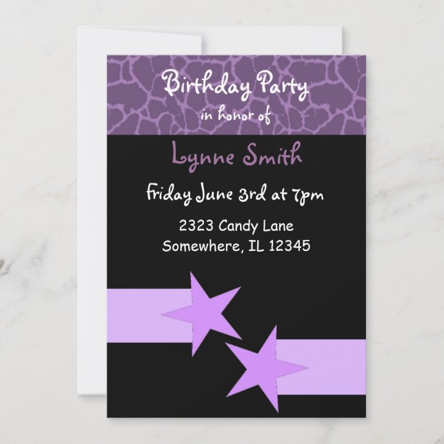 Invitation d'anniversaire moderne violet et noir (Devant)