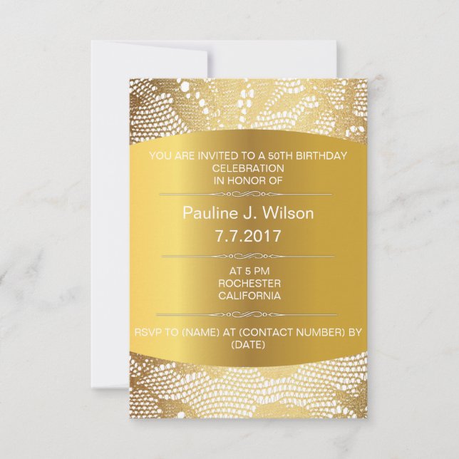 Invitation d'anniversaire moderne Vip dentelle dor (Devant)