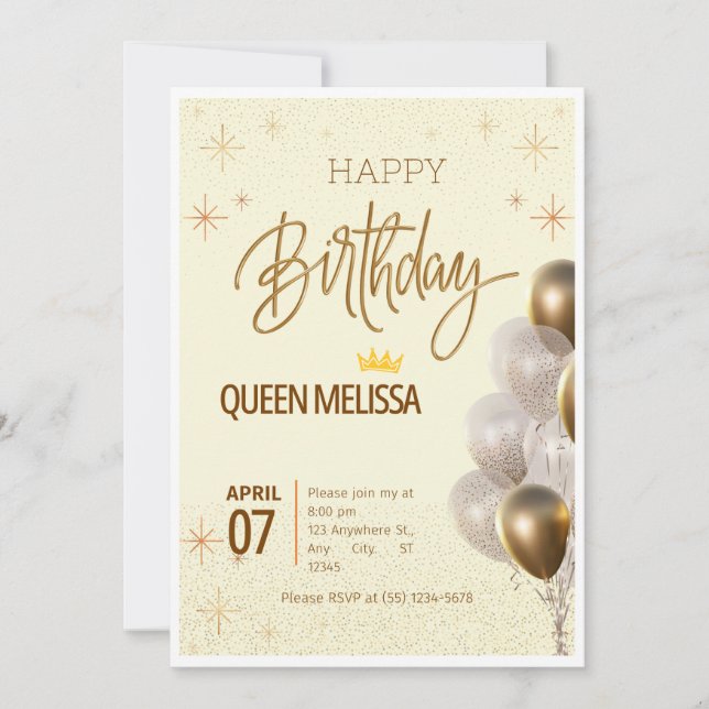 Invitation d'anniversaire modifiable avec ballons (Devant)