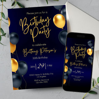 Invitation d'anniversaire modifiable en bleu et en