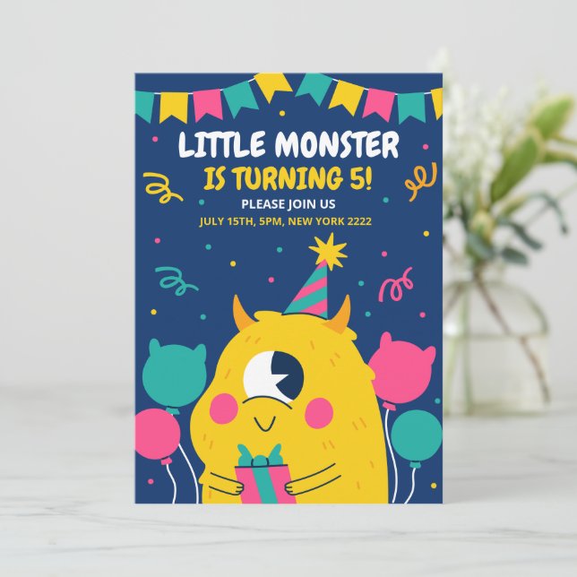 Invitation d'anniversaire Monster, Anniversaire d' (Debout devant)