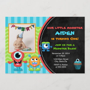 Invitation d'anniversaire Monster Garçon 1er anniv