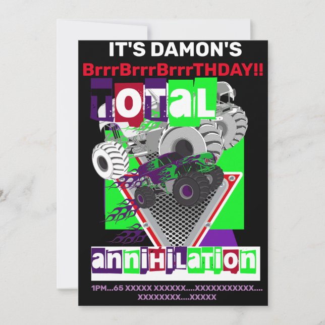 Invitation d'anniversaire MONSTER TRUCK (Devant)