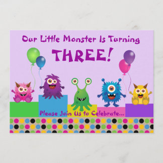 Invitation d'anniversaire Monster (violet)