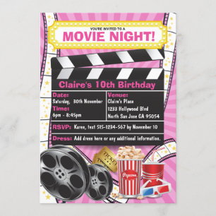 Invitation d'anniversaire Movie Night Hollywood Cl